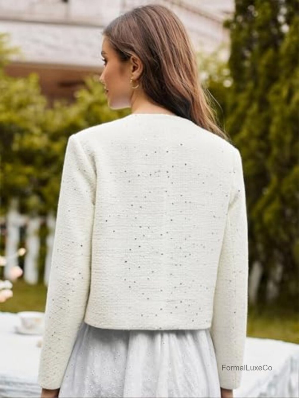 Tweed Sequin Blazer - Cropped Sparkly Jacket - Casual Evening Layer - Picture 5 of 5
